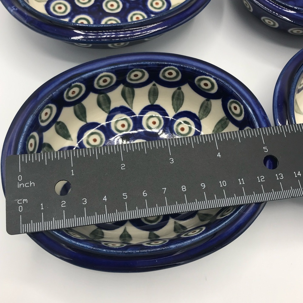 Polish Pottery Peacock Leaves Set of Four Bowls NWT - Picture 4 of 8